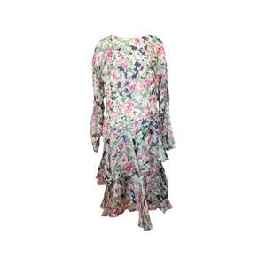 Vintage 1980s Floral Chiffon Dress Asymmetrical Ruffle Hem Romantic Cottagecore